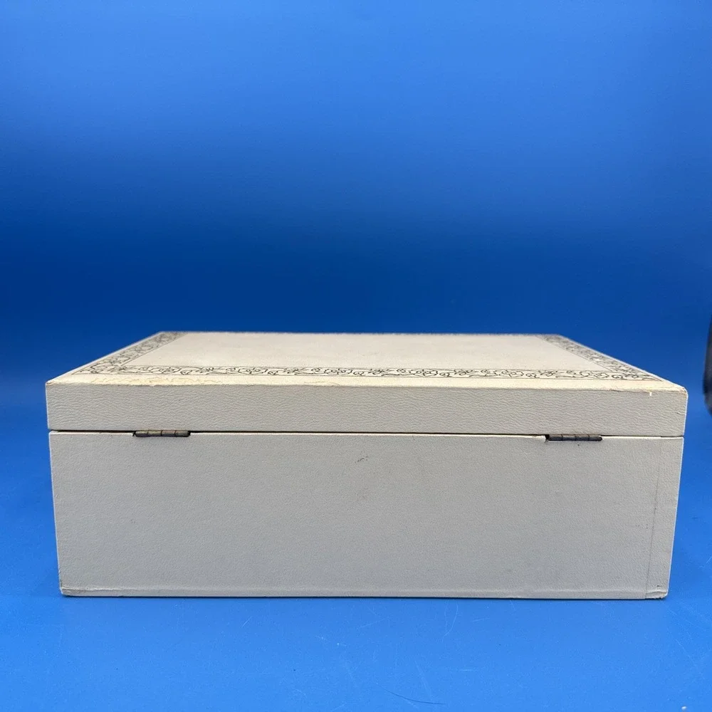Vintage Jewelry Box Two Tier Cream with Red Velvet Lining